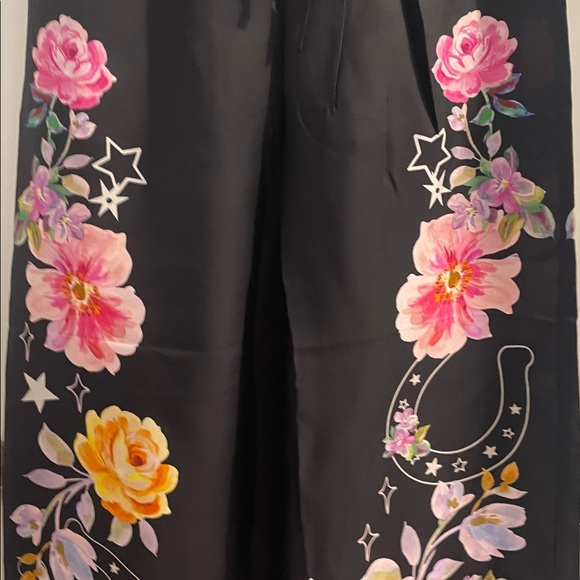 NWT Johnny Was JADE Small black Floral Frankie Kasumi silk blend Wide-Leg Pants - Picture 5 of 13